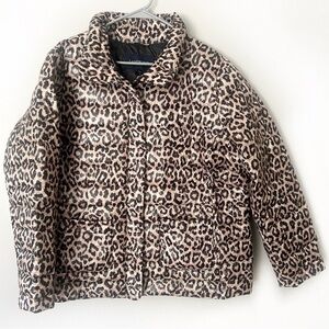 Lands End 80/20 Down Feathers Puffer Jacket Animal Print 1X 16 18 Cheetah Coat